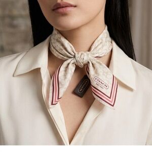 Coach Silk Monogram Kerchief Scarf Cream Red
